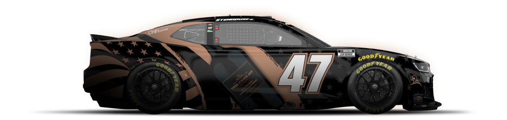 Stock racing car for Ricky Stenhouse Jr wrapped with Three Finger Jack brand graphics